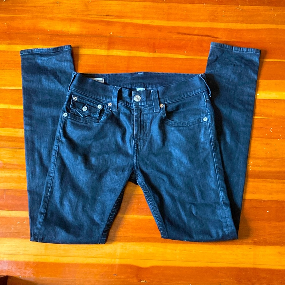 True Religion Black Oiled Skinny 32x33 Jeans